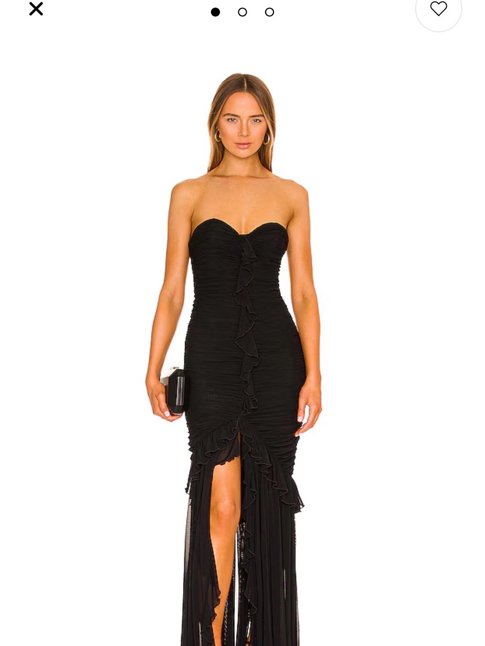 MAJORELLE Giules Gown Black Strapless Ruched Ruffle Maxi Dress Size Large NWT